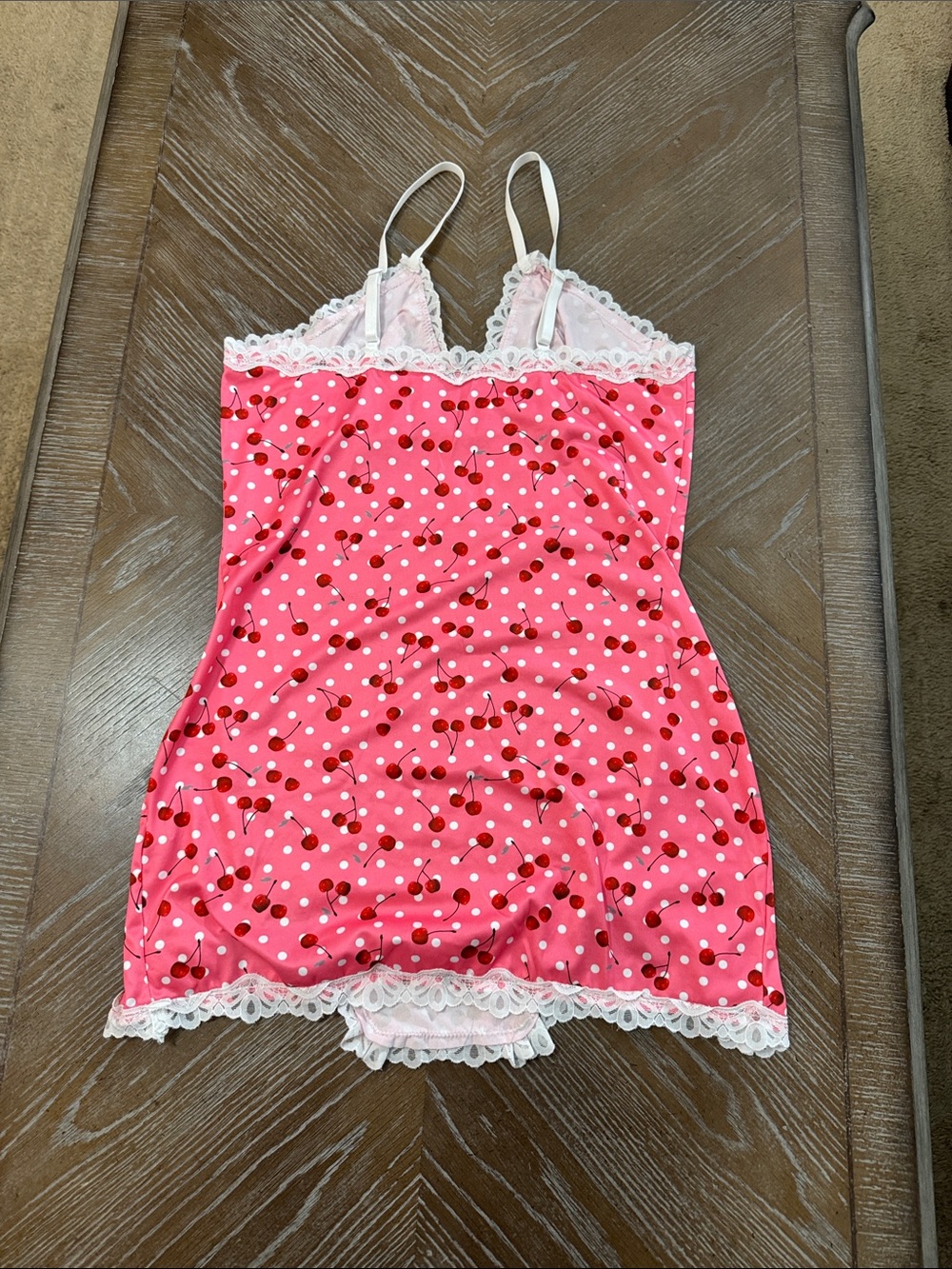 Pink Cherry Print Lace-Trim Chemise Nightdress - Picture 4 of 4